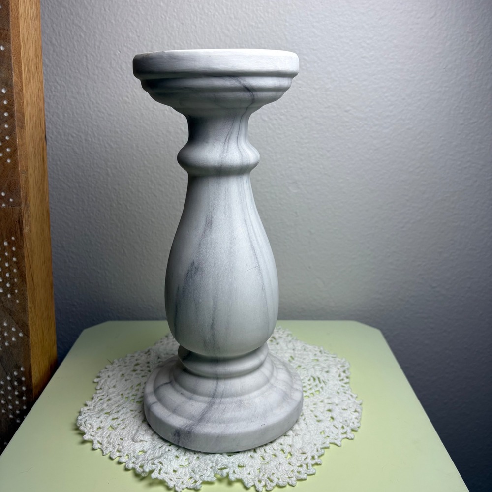 Floral Marbled Ceramic Candle Holder LG Gray White Pillar Candle Holder